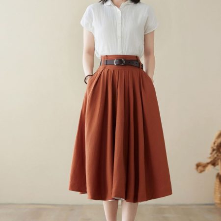 Brick Red High-Waisted Vintage A-Line Skirt