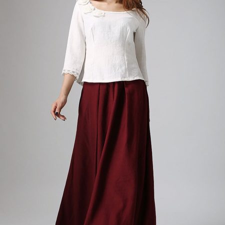 Burgundy high-waisted maxi A-line skirt