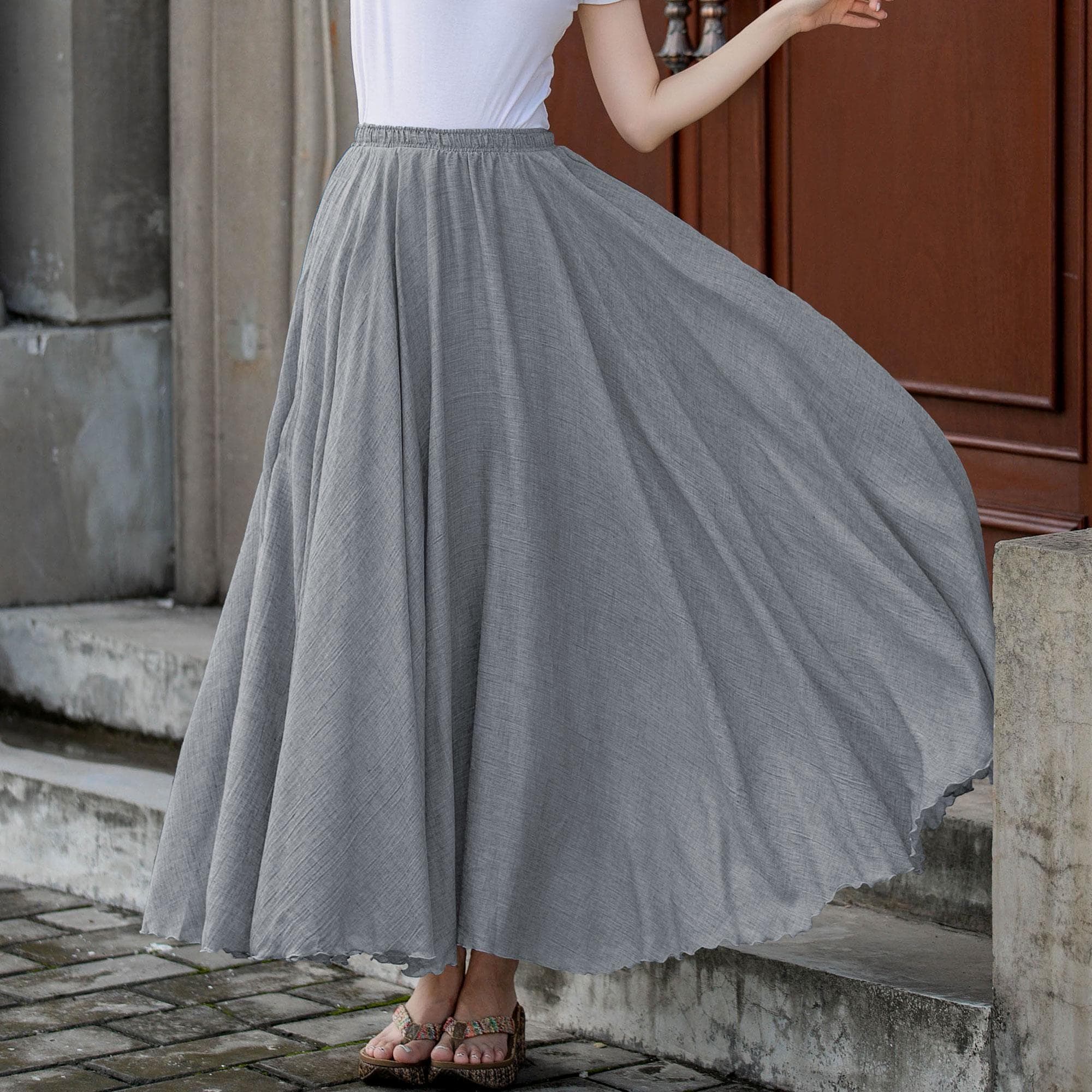Gray High-Waisted Maxi Flowy A-Line Skirt