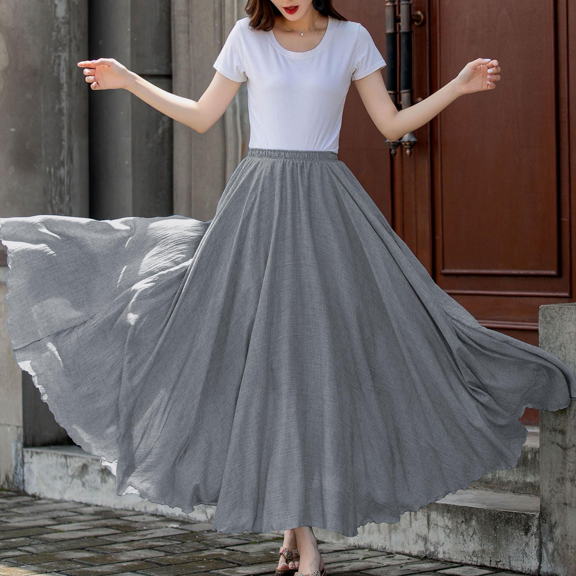 Gray High-Waisted Maxi Flowy A-Line Skirt