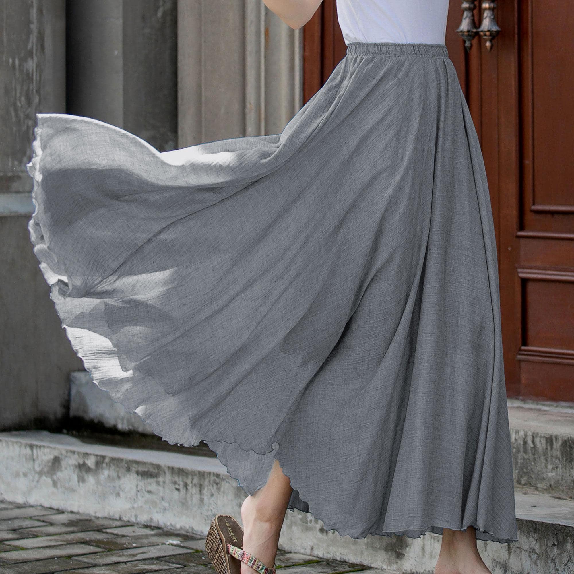Gray High-Waisted Maxi Flowy A-Line Skirt