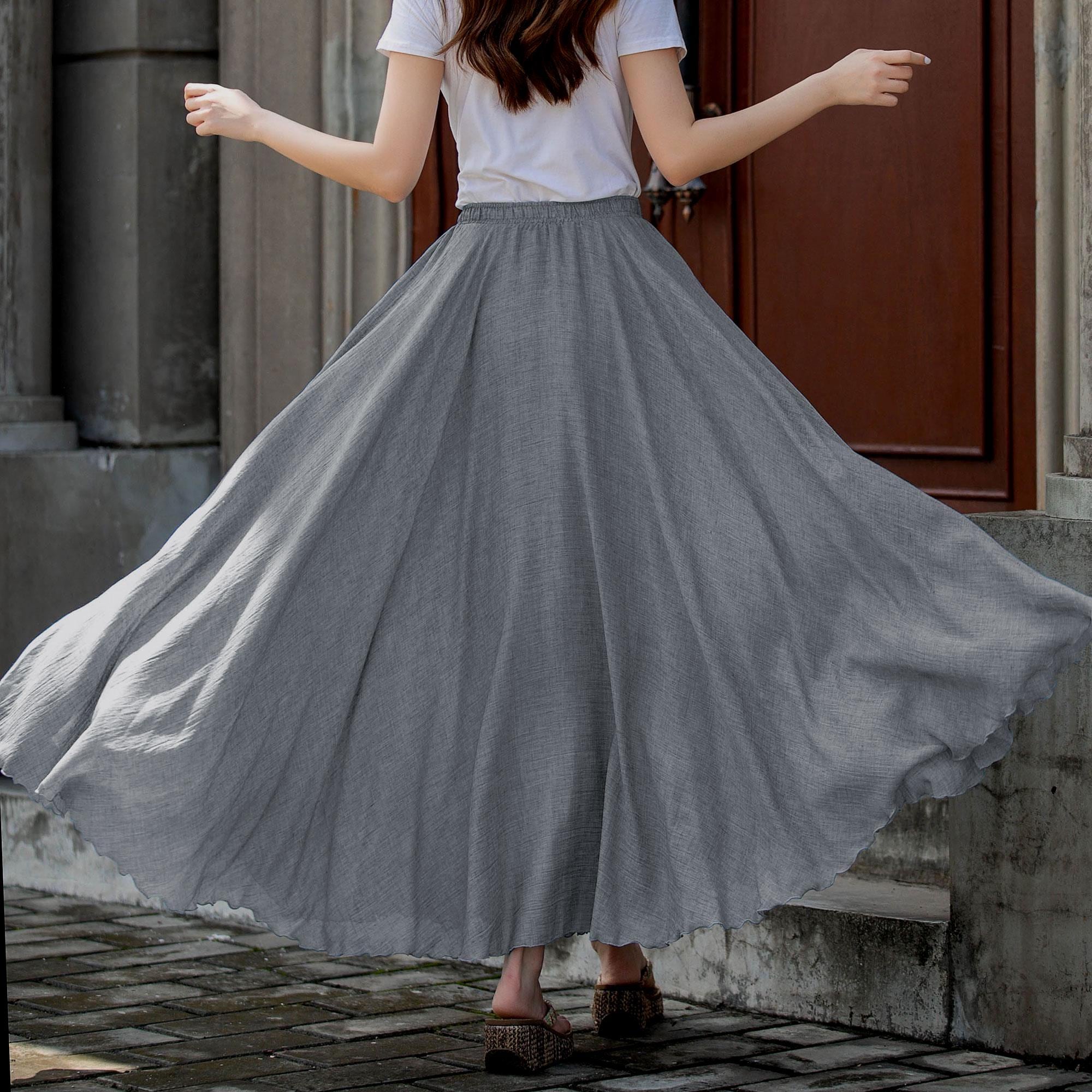 Gray High-Waisted Maxi Flowy A-Line Skirt