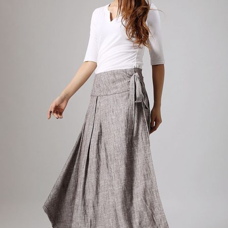 Gray High-Waisted Wrap Maxi A-Line Skirt