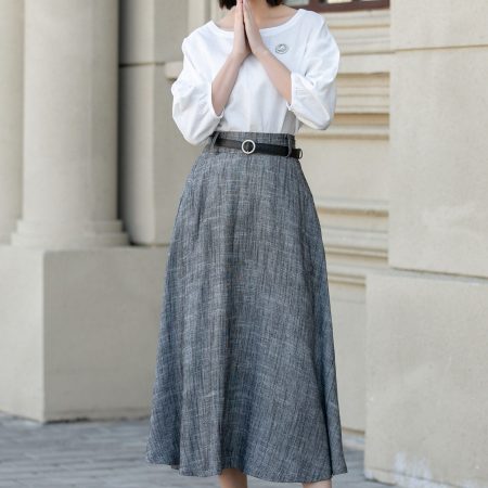 Gray flowing midi A-line skirt